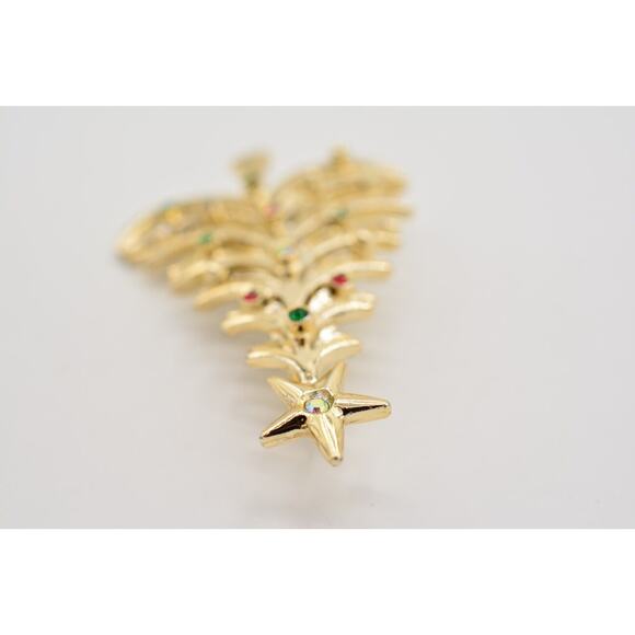 Tancer II Vintage Christmas Tree Pin Brooch Rhinestone Crystal Signed 80s BinAC - Picture 8 of 12